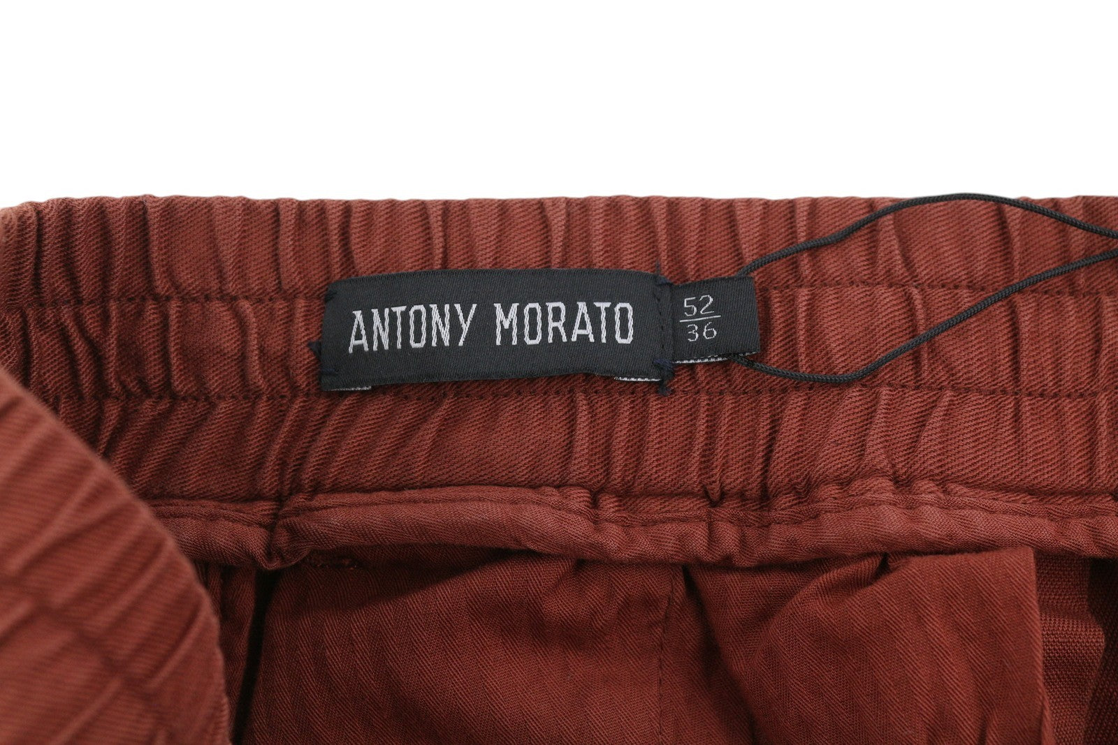 ANTONY MORATO Men Trousers W36 Rust Brown Linen Blend Pleated Elastic Waist