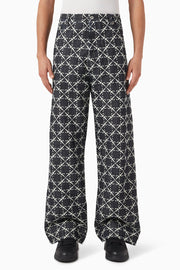 OFF-WHITE Men Jeans W33 Arrow Jacquard Straight Cotton Blue 5 Pocket