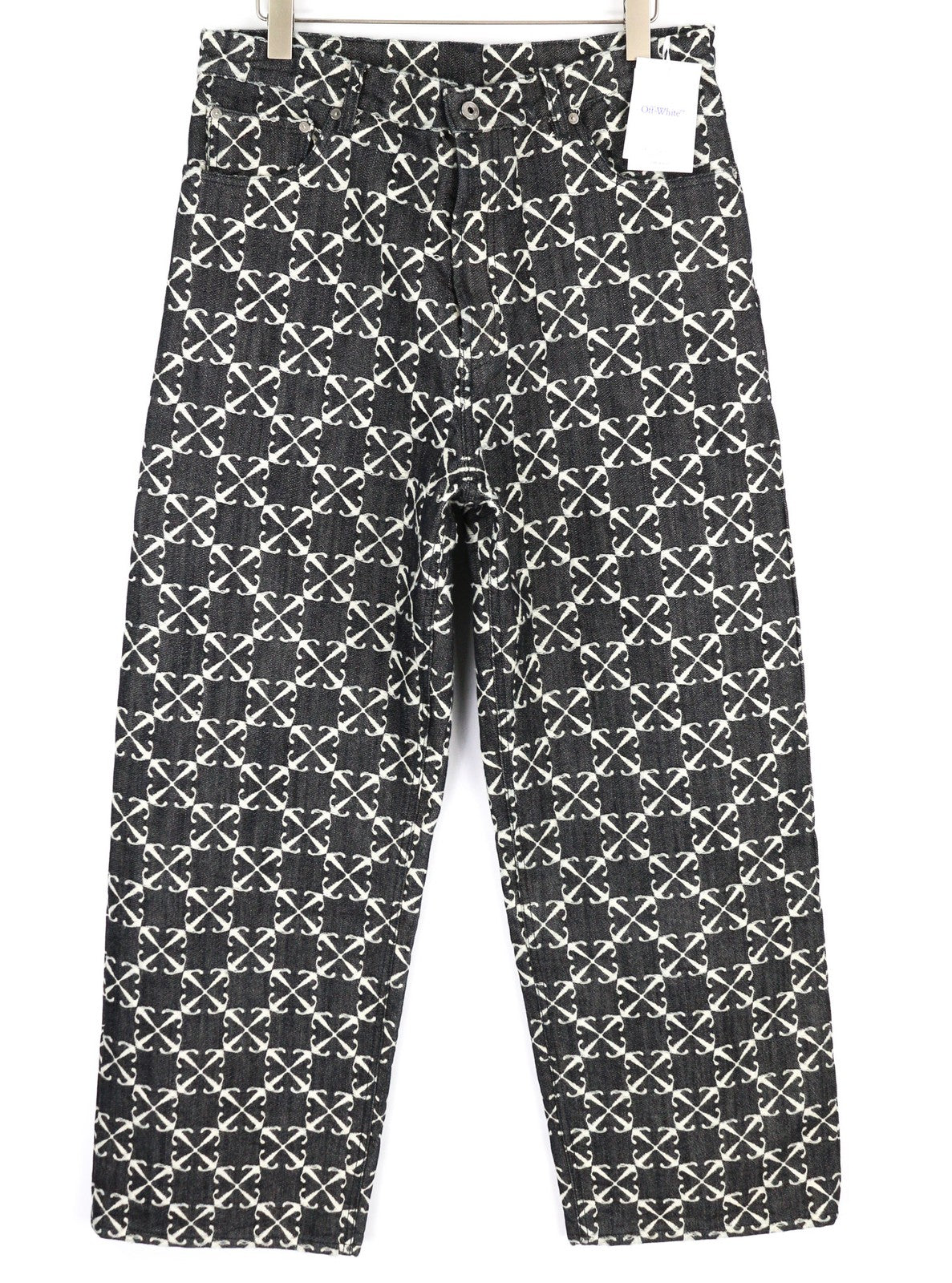 OFF-WHITE Men Jeans W33 Arrow Jacquard Straight Cotton Blue 5 Pocket