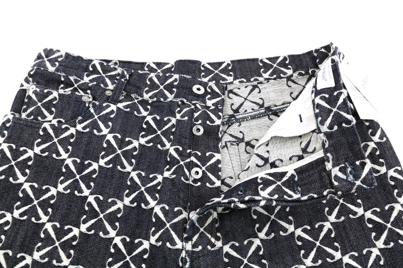 OFF-WHITE Men Jeans W33 Arrow Jacquard Straight Cotton Blue 5 Pocket