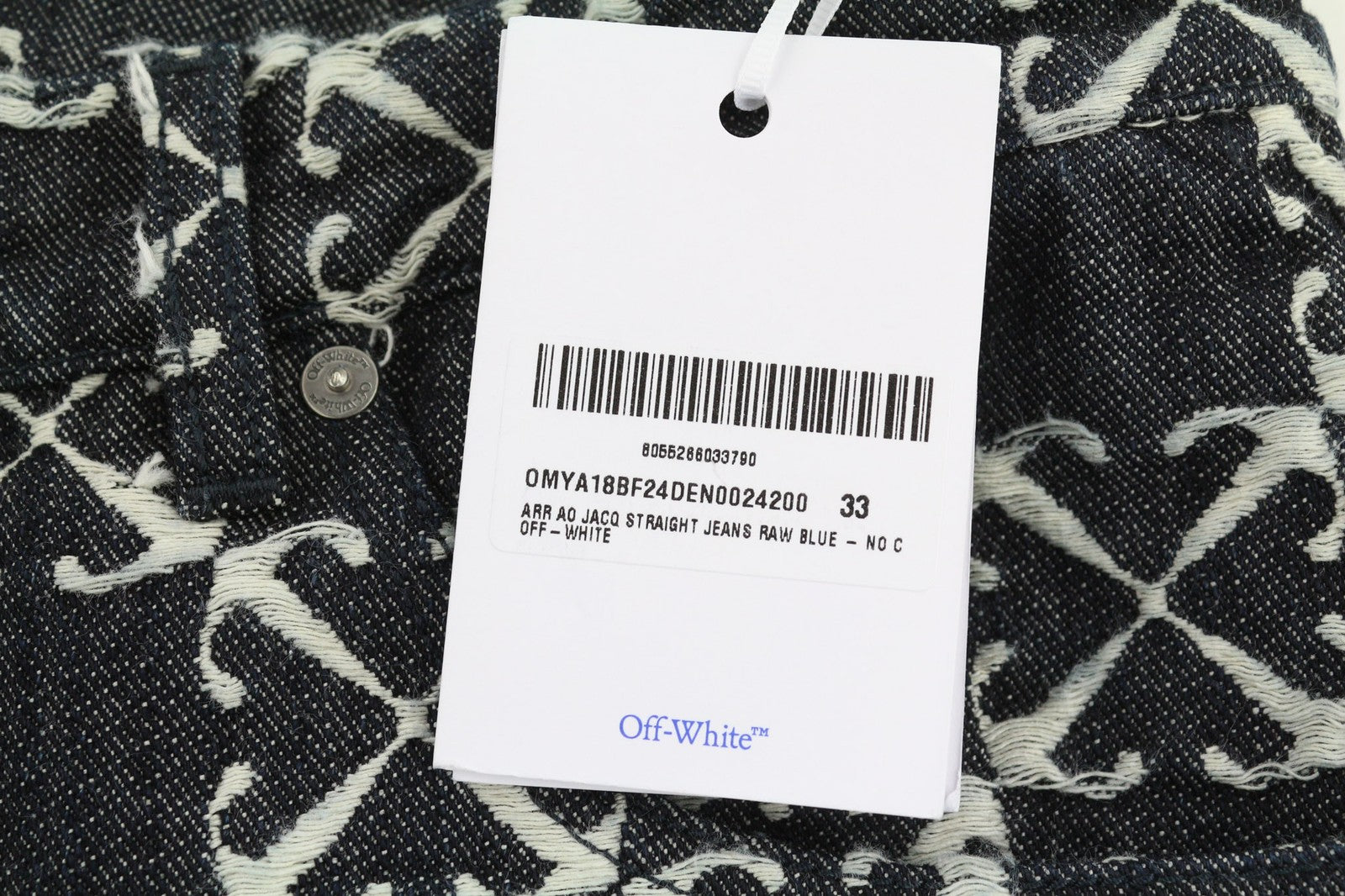 OFF-WHITE Men Jeans W33 Arrow Jacquard Straight Cotton Blue 5 Pocket