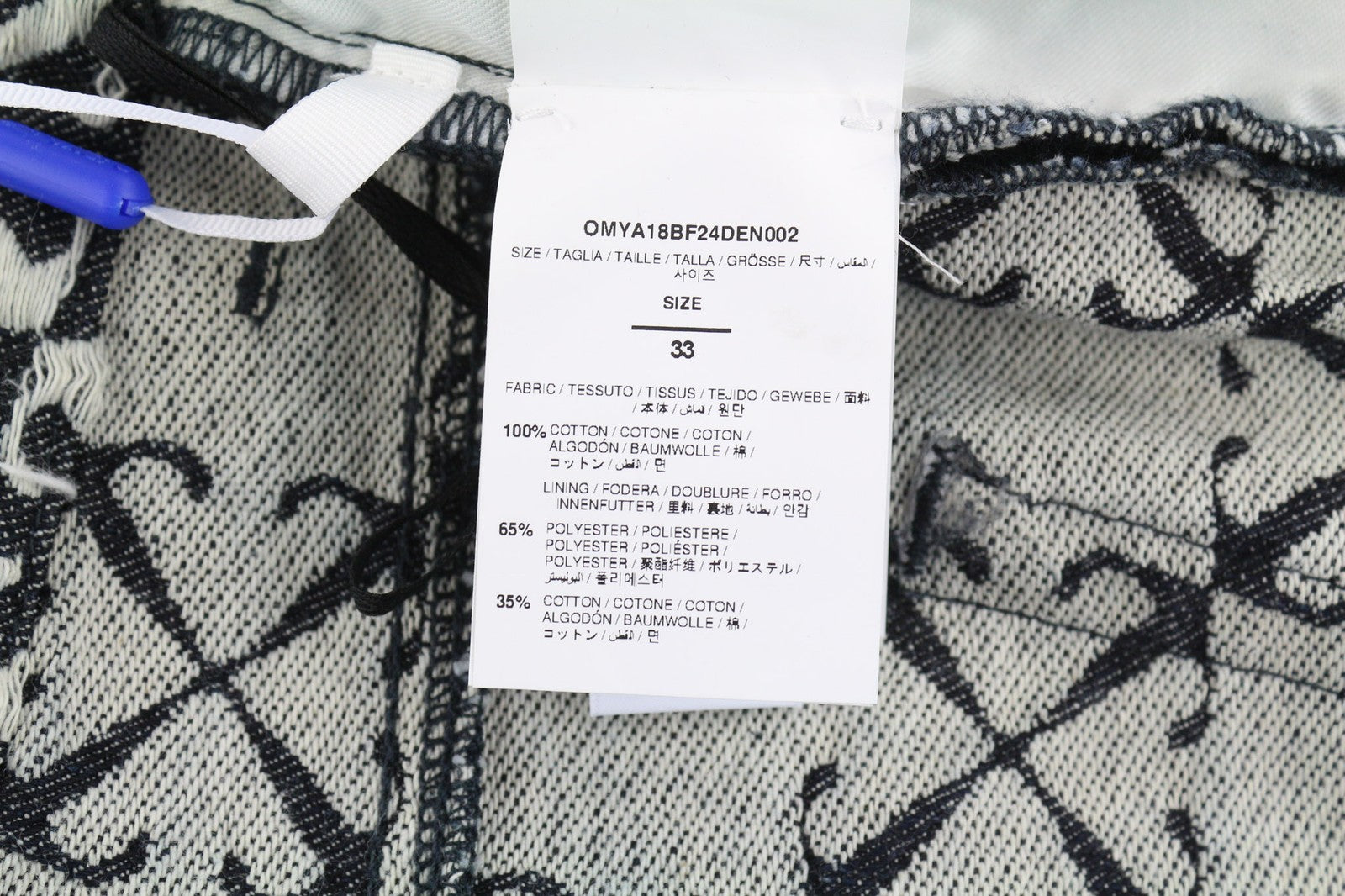 OFF-WHITE Men Jeans W33 Arrow Jacquard Straight Cotton Blue 5 Pocket