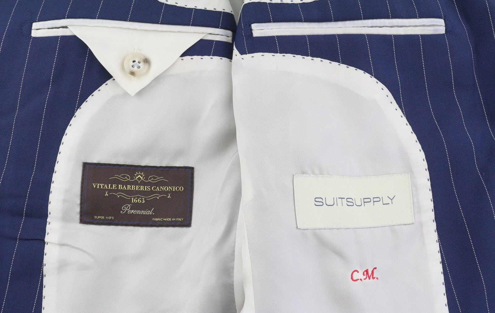 SUITSUPPLY La Spalla Brescia Men Suit UK34R UK36L Blue Wool Pinstripe 2 Piece