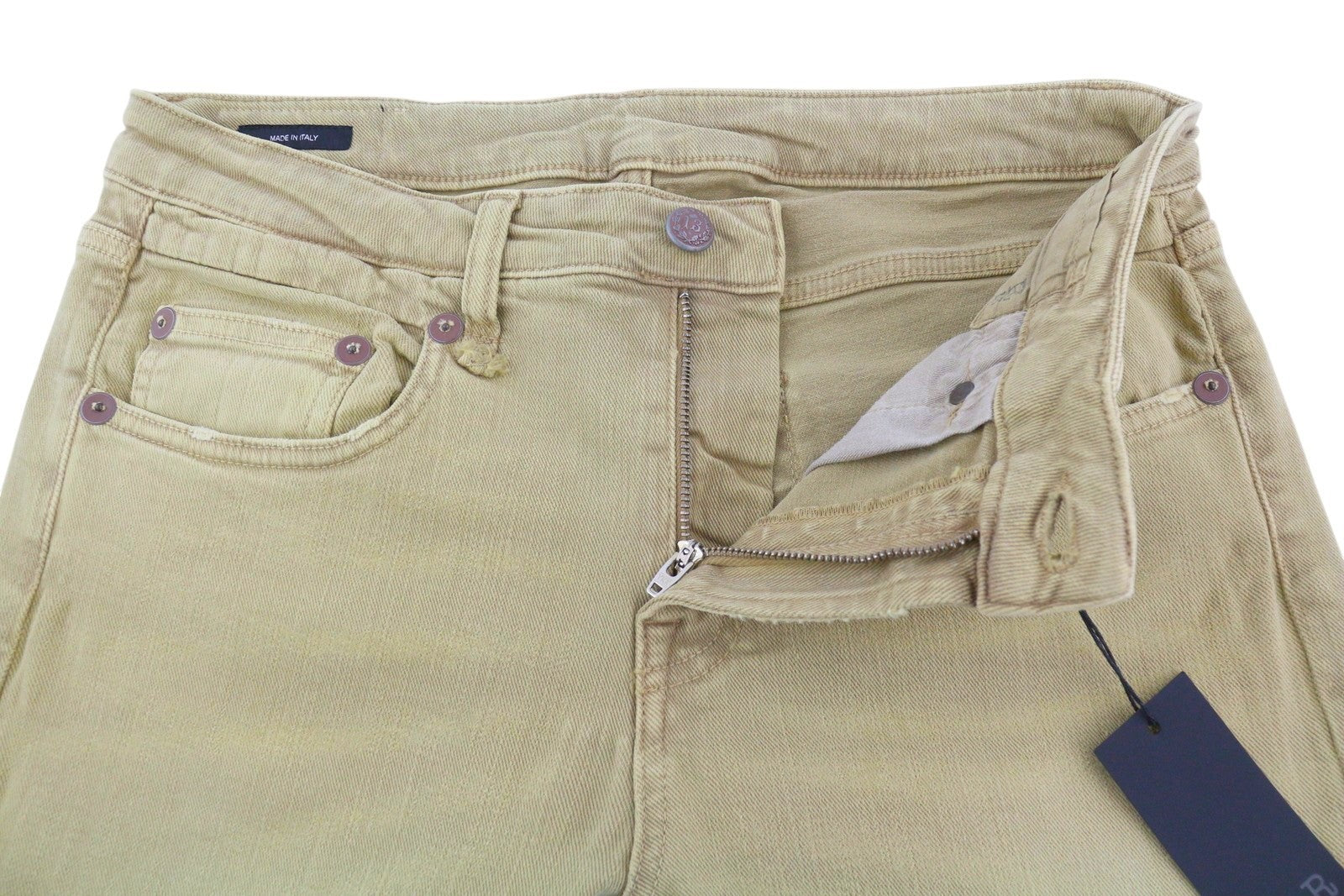 R13 Boy Straight Women Jeans 29 Khaki Stretchy Faded Casual Ankle RRP699