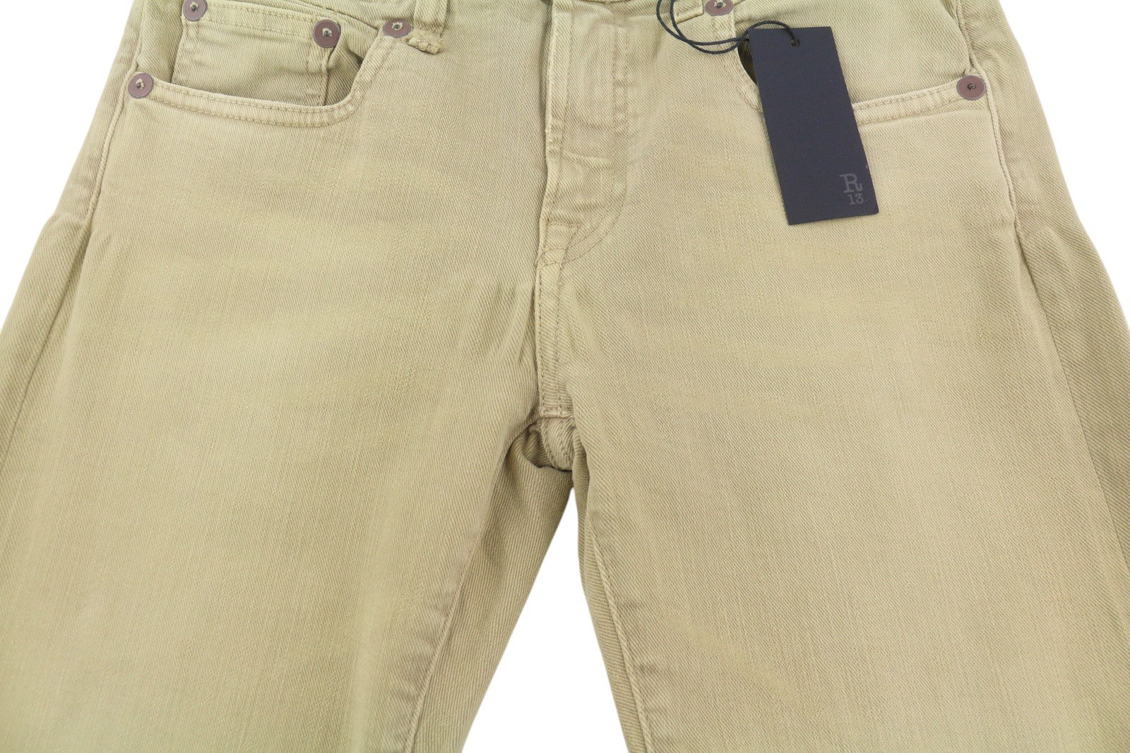 R13 Boy Straight Women Jeans 28 Khaki Stretch Washed Ankled Light Denim RRP699