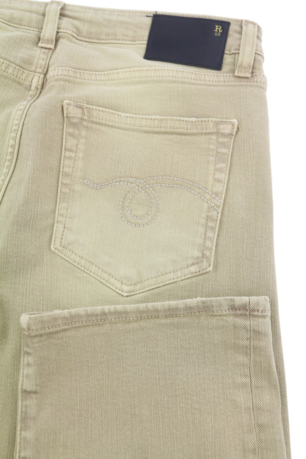 R13 Boy Straight Women Jeans 29 Khaki Stretchy Faded Cropped Casual RRP699