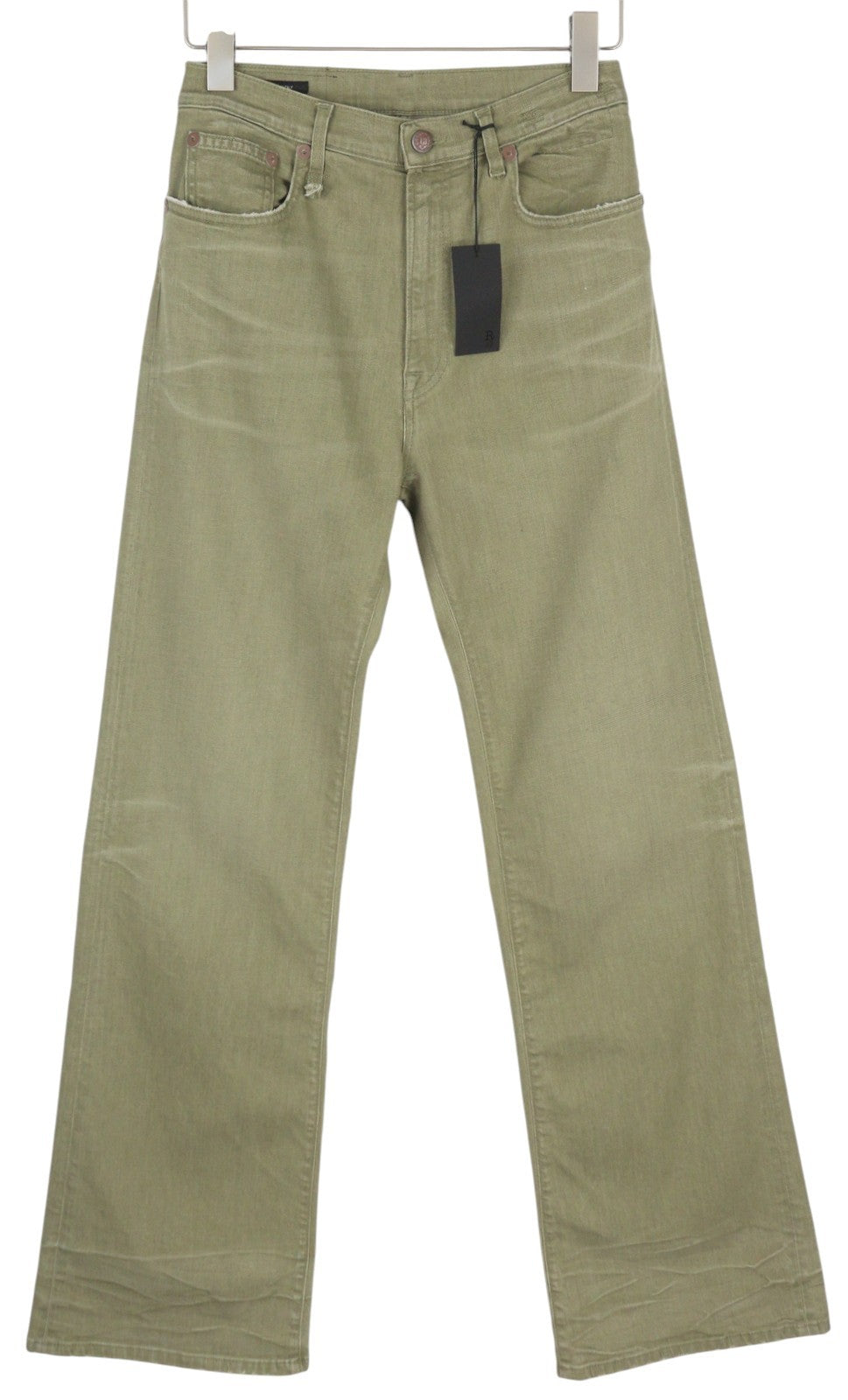 R13 Jane Women Jeans 28 Olive Green Stretch Loose Straight High Rise RRP699