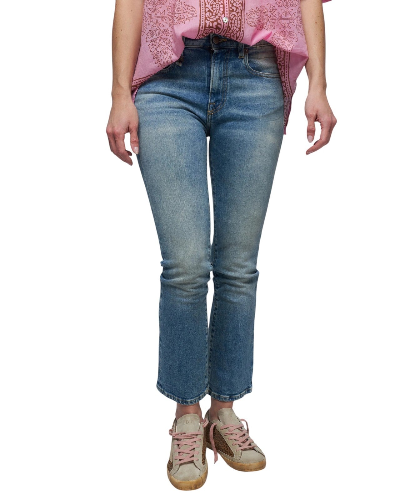 R13 Kick Fit Women Jeans 29 Jasper Stretch Washed Faded Cropped Ankle Denim