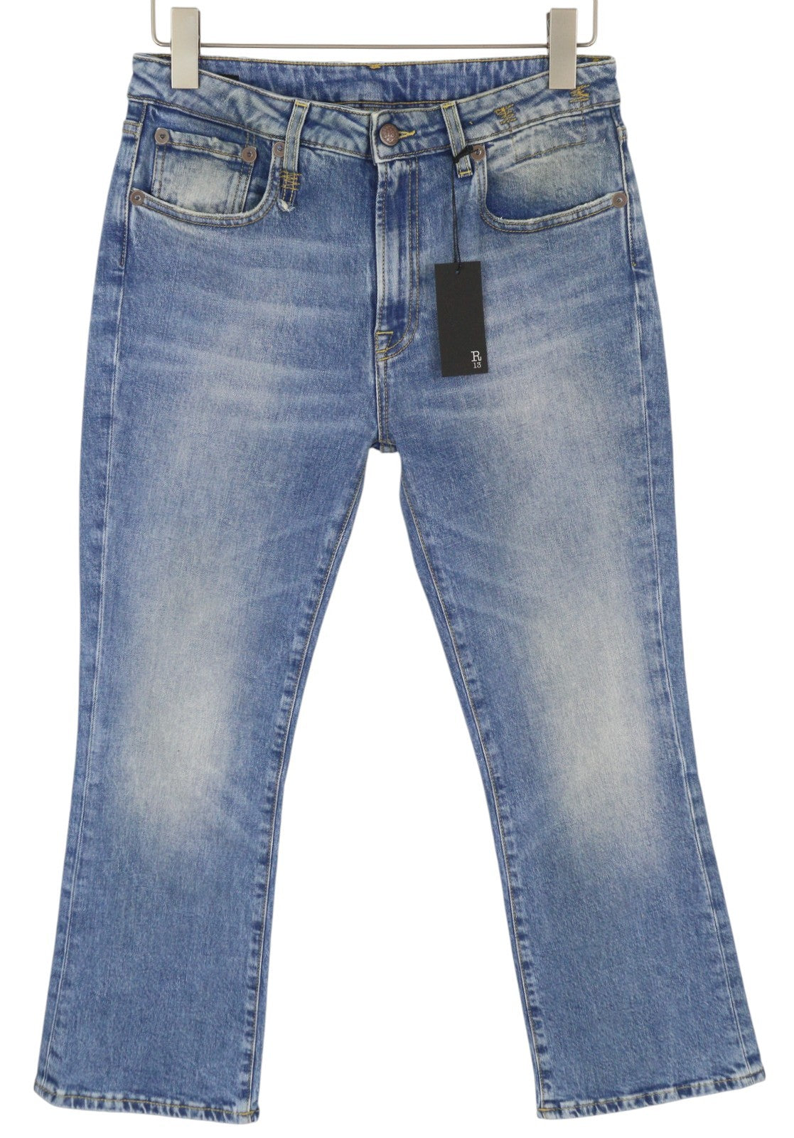 R13 Kick Fit Women Jeans 29 Jasper Stretch Washed Faded Cropped Ankle Denim