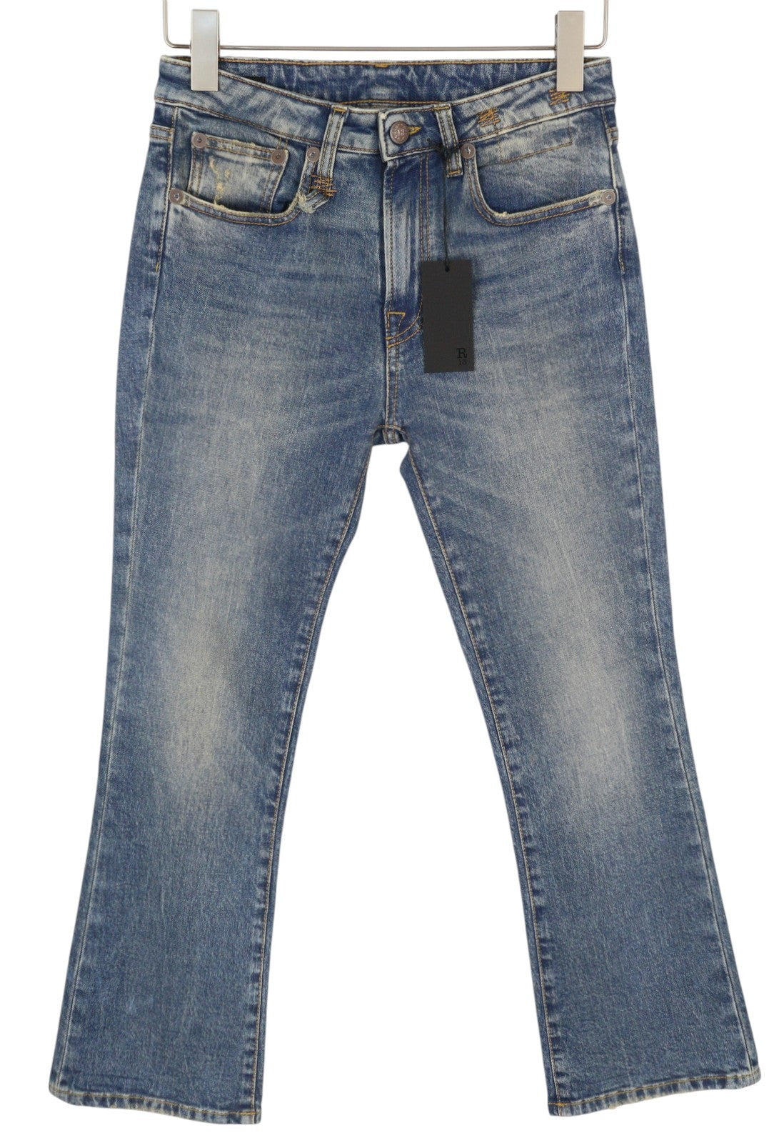 R13 Kick Fit Women Jeans 26 Kelly Stretch Washed Faded Cropped Ankle RRP699