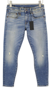 R13 Boy Skinny Women Jeans 27 Blue Washed Faded Cropped Ankle Distressed