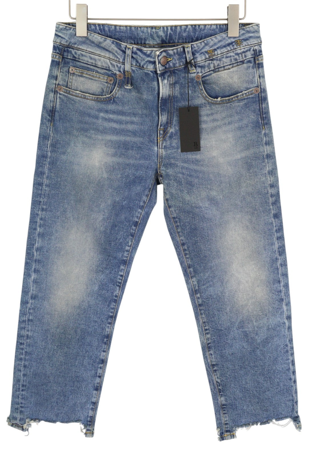 R13 Boy Straight W Rips Women Jeans 30 Jasper Stretch Faded Cropped Denim
