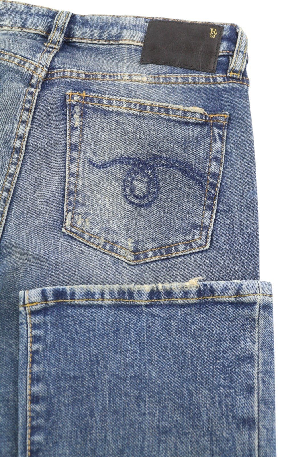 R13 Kick Fit Women Jeans 26 Kelly Stretch Washed Faded Ankle Length RRP699