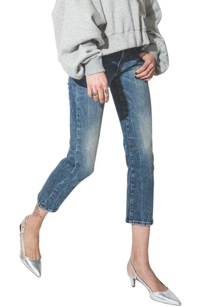 R13 Boy Straight Women Jeans 27 Kelly Stretch Washed Cropped Zip RRP645