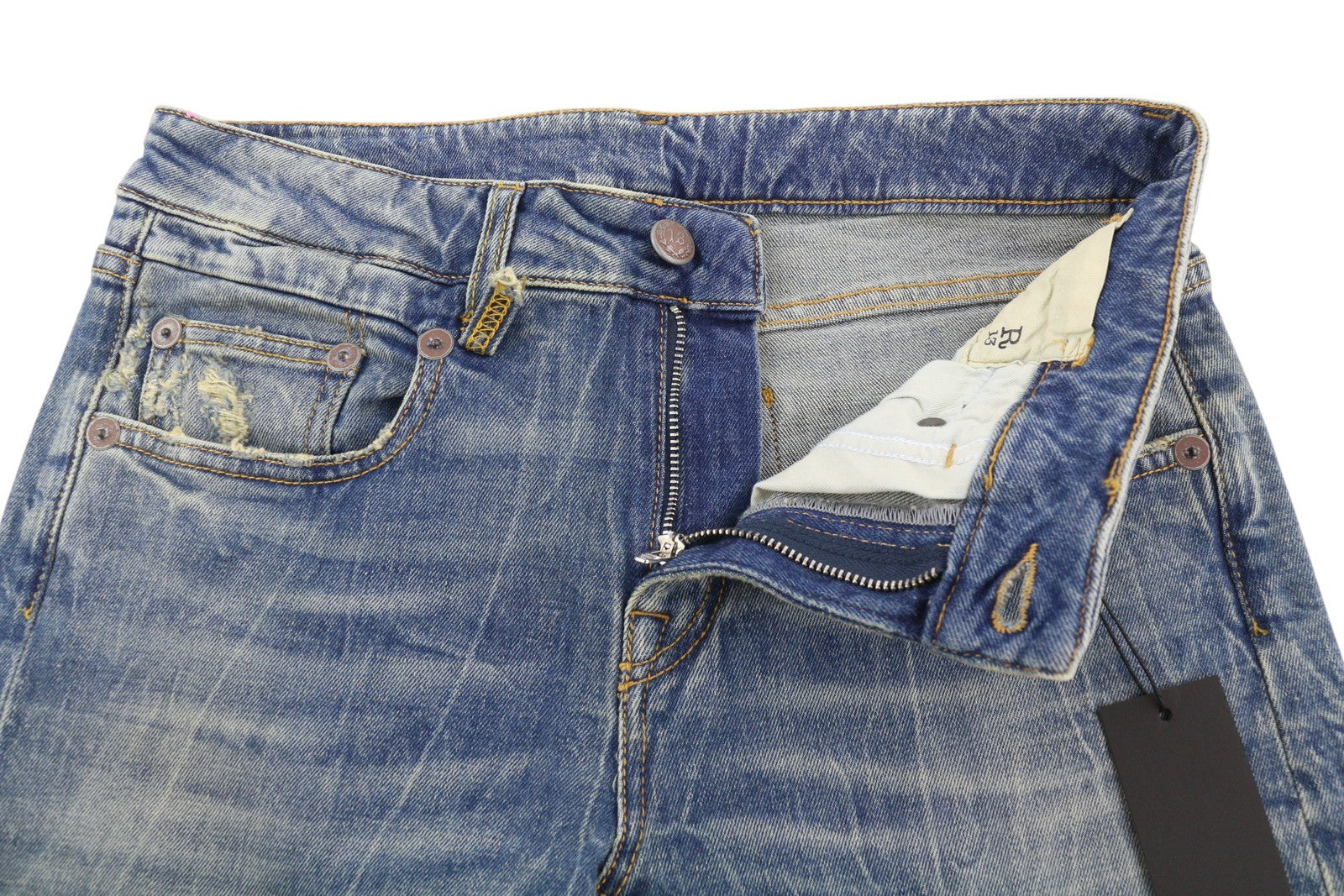 R13 Boy Straight Women Jeans 27 Kelly Stretch Washed Cropped Zip RRP645