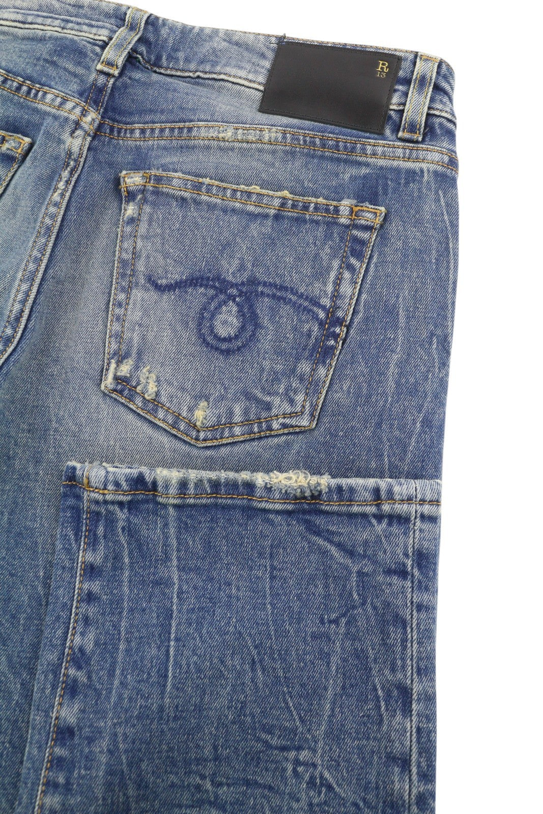 R13 Boy Straight Women Jeans 27 Kelly Stretch Washed Cropped Zip RRP645