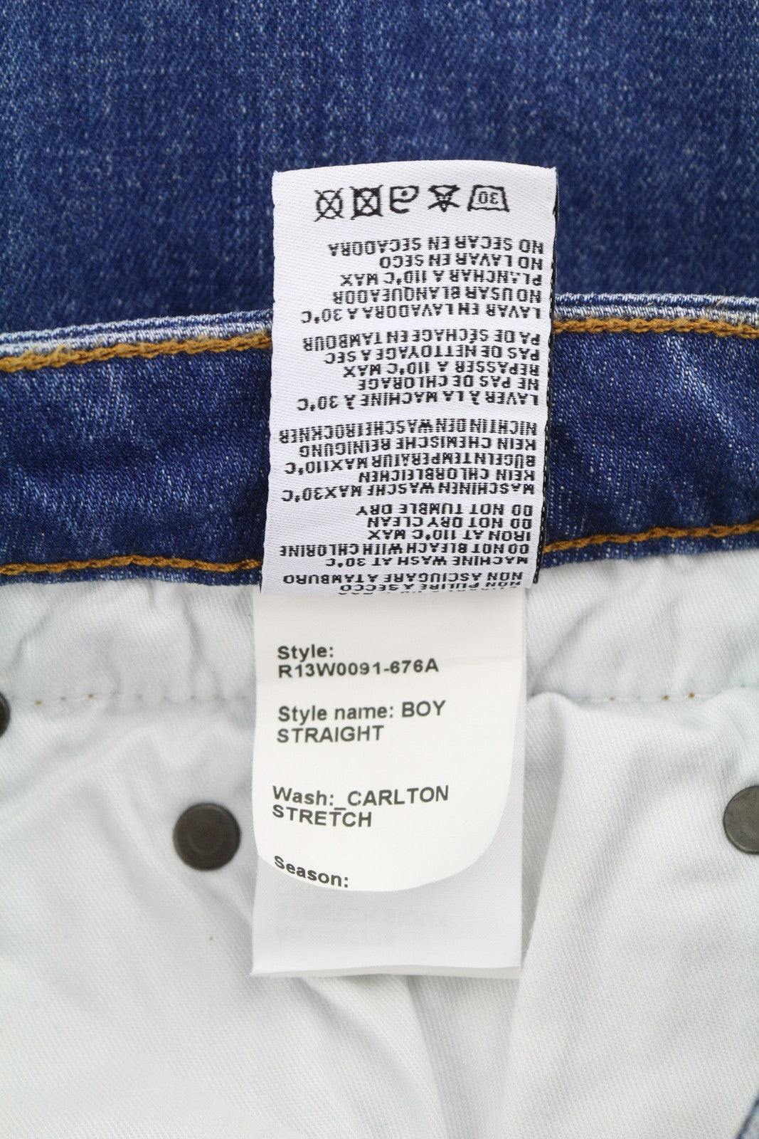 R13 Boy Straight Women Jeans 27 Carlton Stretch Cropped Ankle Blue Denim