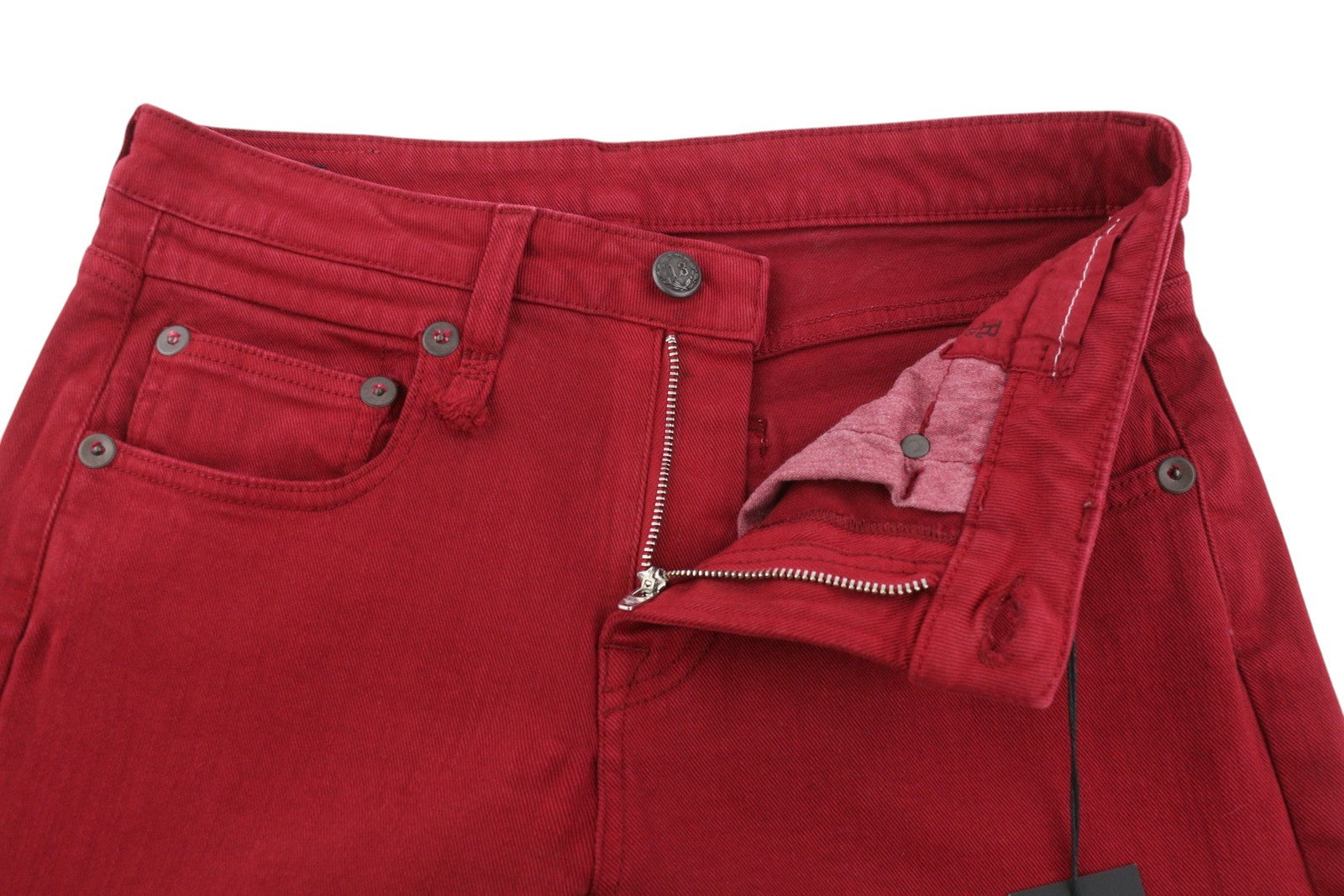 R13 Boy Straight Women Jeans 27 Vivid Red Stretch Cropped Ankle Zip Fly