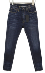 R13 High Rise Skinny Women Jeans 27 Howell Indigo Faded Whisker Distress
