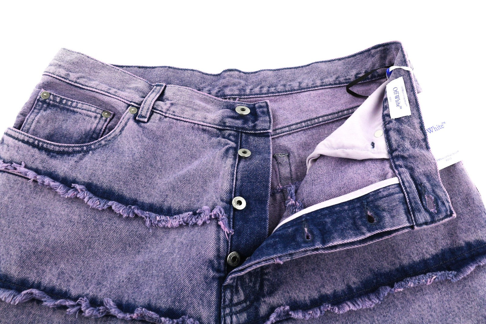 OFF-WHITE Punk Stripe Straight Men Jeans W33 Distressed Cut-Out Denim