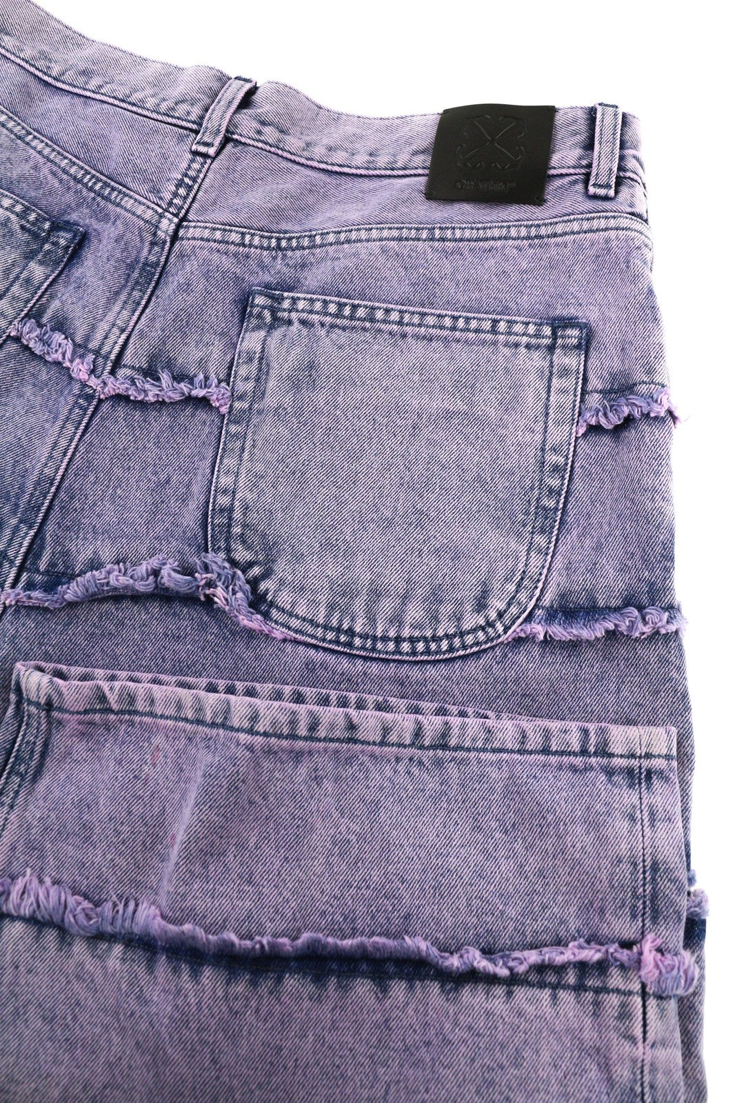 OFF-WHITE Punk Stripe Straight Men Jeans W33 Distressed Cut-Out Denim