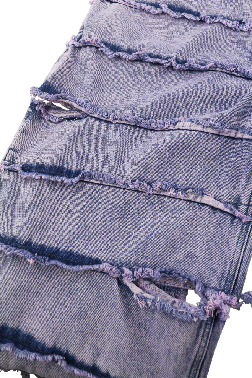 OFF-WHITE Punk Stripe Straight Men Jeans W33 Distressed Cut-Out Denim