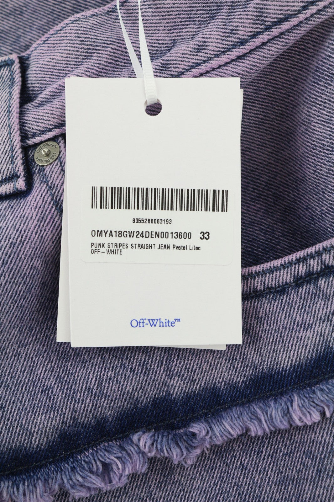 OFF-WHITE Punk Stripe Straight Men Jeans W33 Distressed Cut-Out Denim