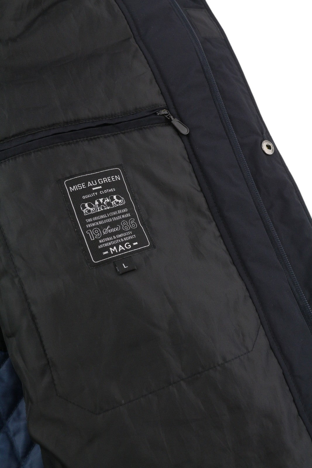 MISE AU GREEN Men Jacket L Black High Neck Full Zip Insulated Lined