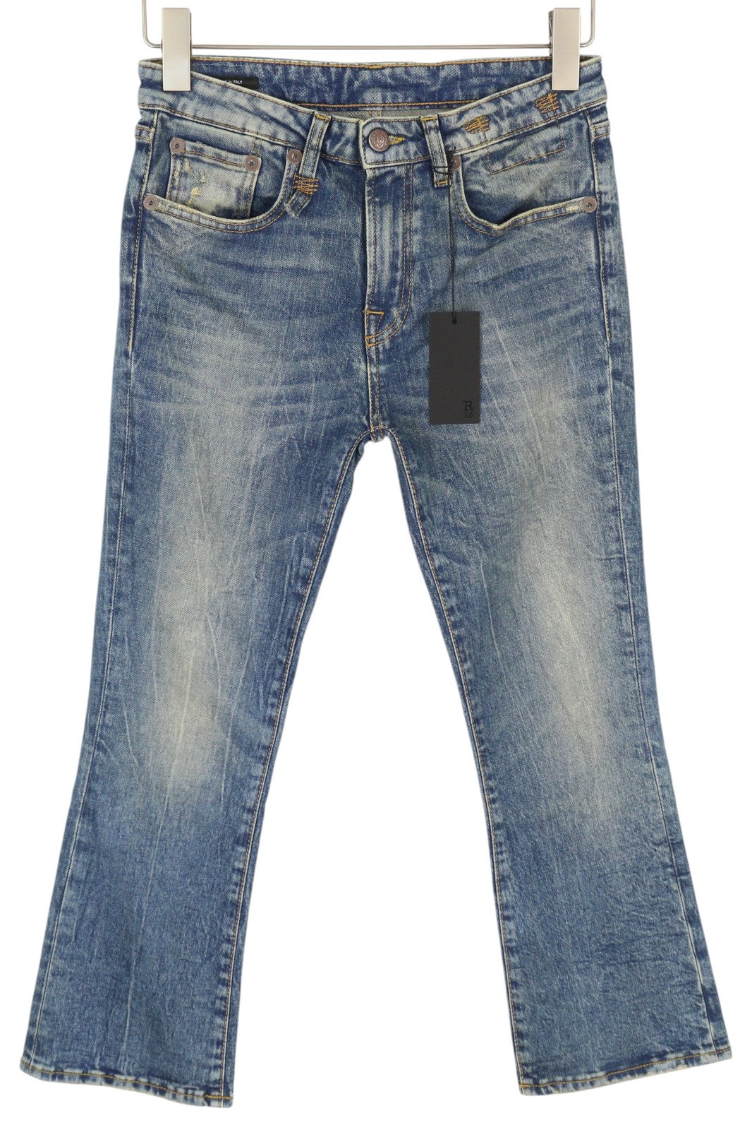 R13 Kick Fit Women Jeans 25 Kelly Stretch Cropped Flared Faded Denim RRP699