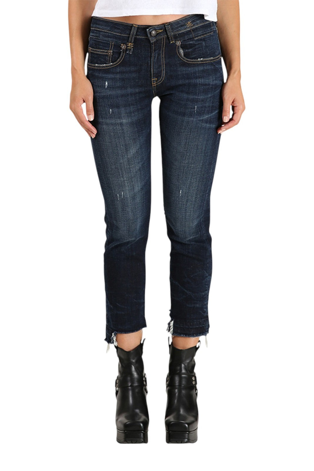 R13 Boy Straight Women Jeans 27 Howell Indigo Distressed Cropped Ankle