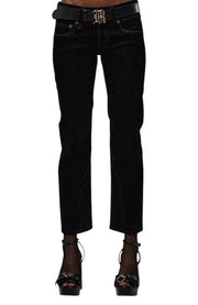 R13 Boy Straight Women Jeans 29 Black Velvet Flocked Low Rise Cropped Ankle