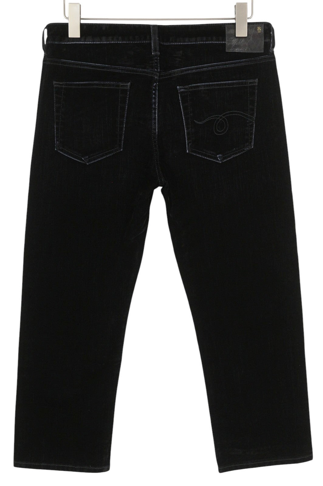 R13 Boy Straight Women Jeans 29 Black Velvet Flocked Low Rise Cropped Ankle