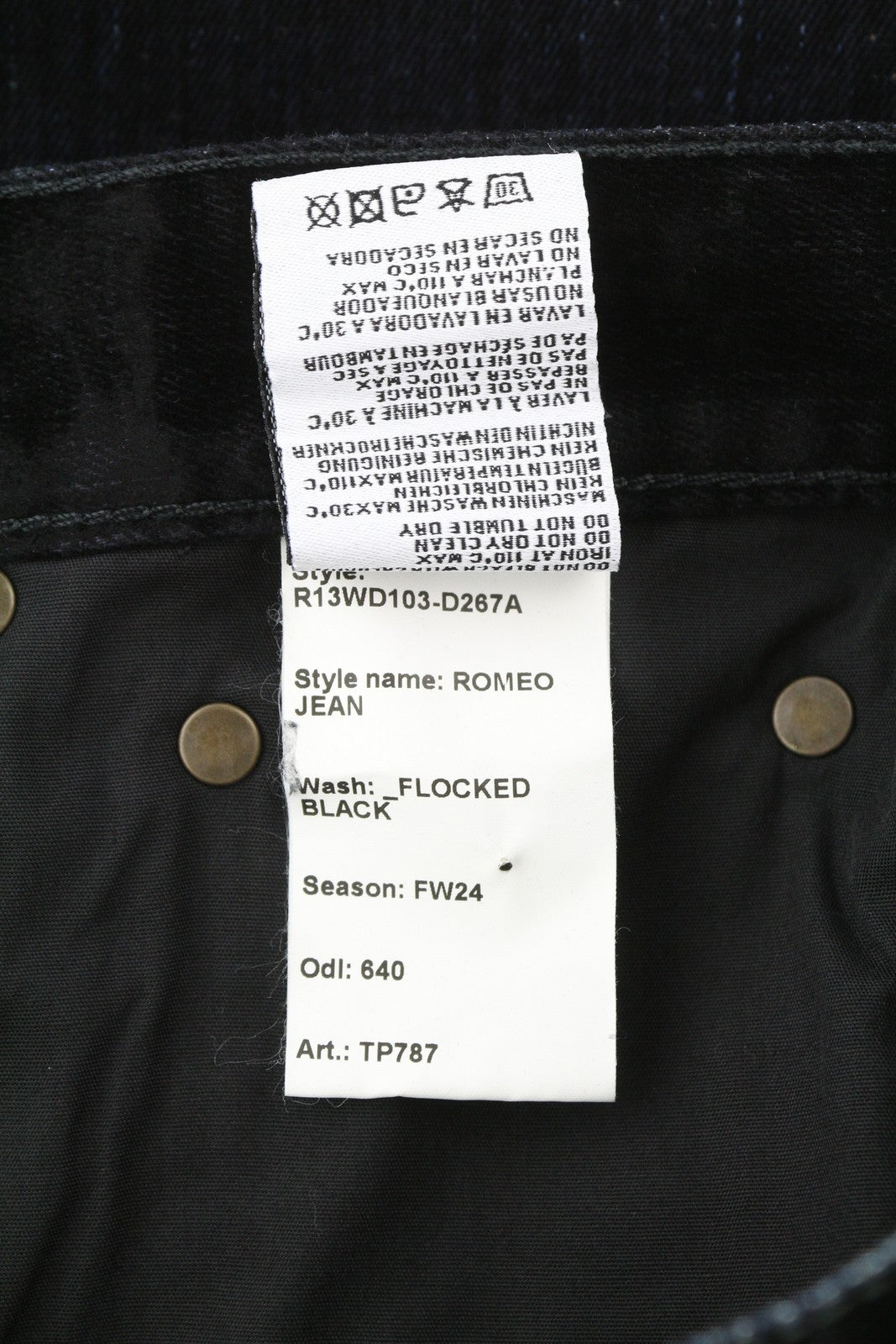 R13 Romeo Women Jeans 28 Black Velvet Flocked Cropped Low Rise Dark