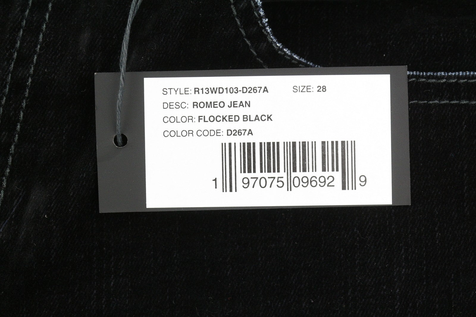R13 Romeo Women Jeans 28 Black Velvet Flocked Cropped Low Rise Dark