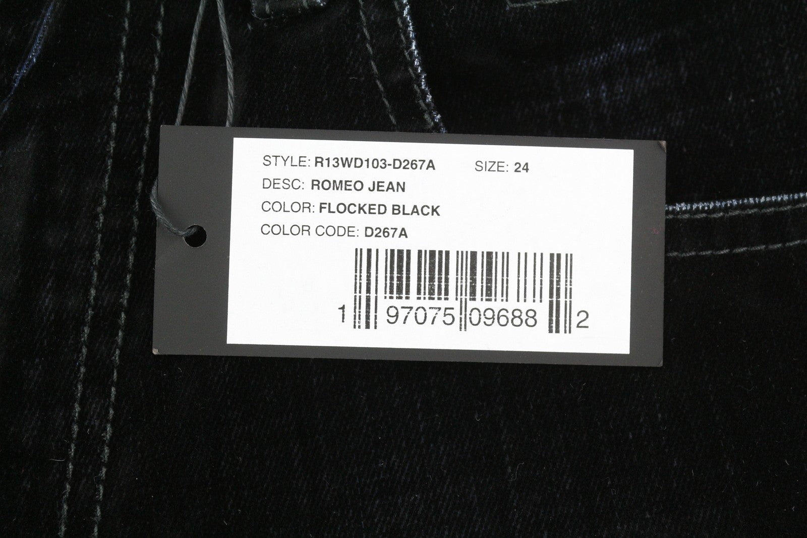 R13 Romeo Women Jeans 24 Black Velvet Flocked Cropped Low Rise Dark