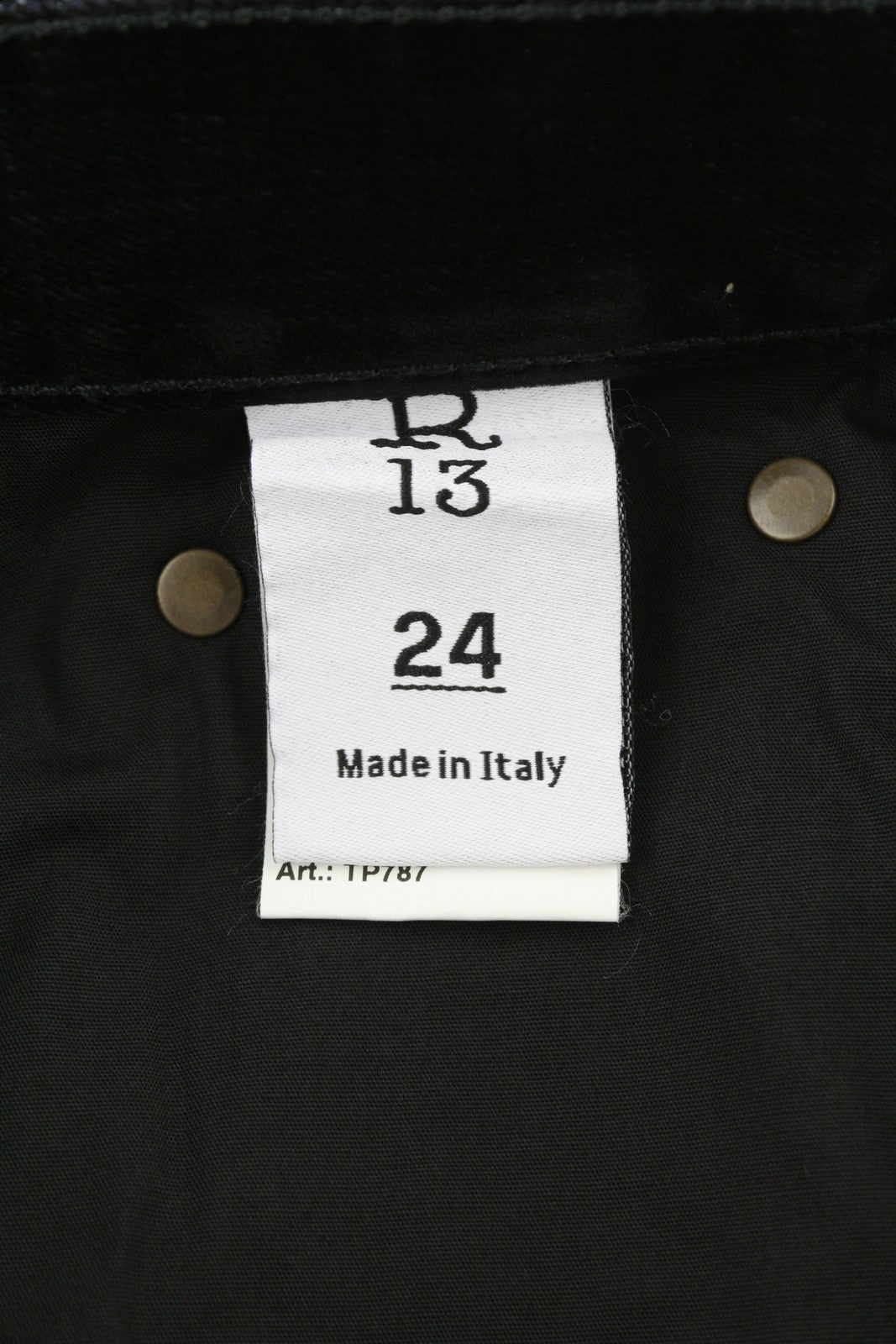 R13 Romeo Women Jeans 24 Black Velvet Flocked Cropped Low Rise Dark