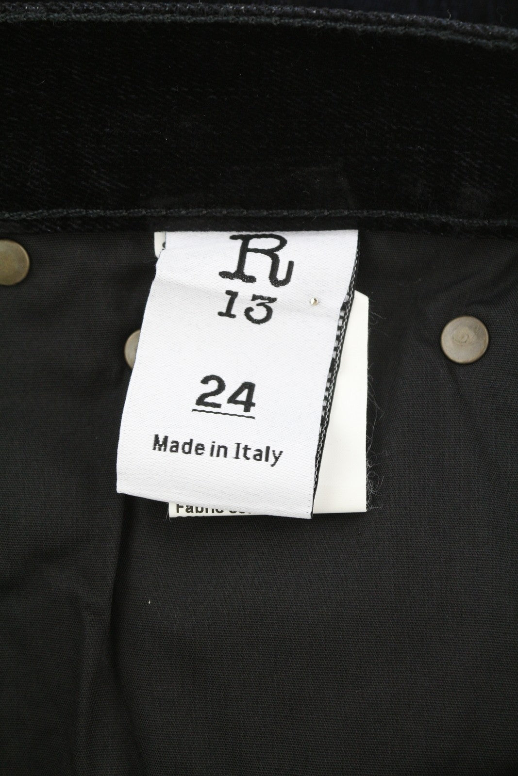 R13 Romeo Women Jeans 24 Black Velvet Flocked Cropped Low Rise Logo