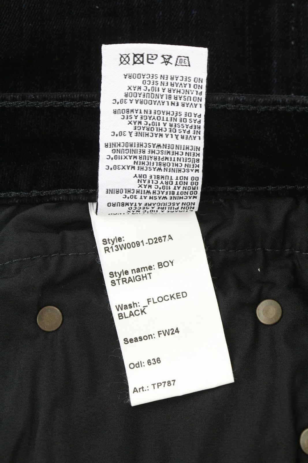 R13 Boy Straight Women Jeans 28 Black Velvet Flocked Cropped Ankle Dark