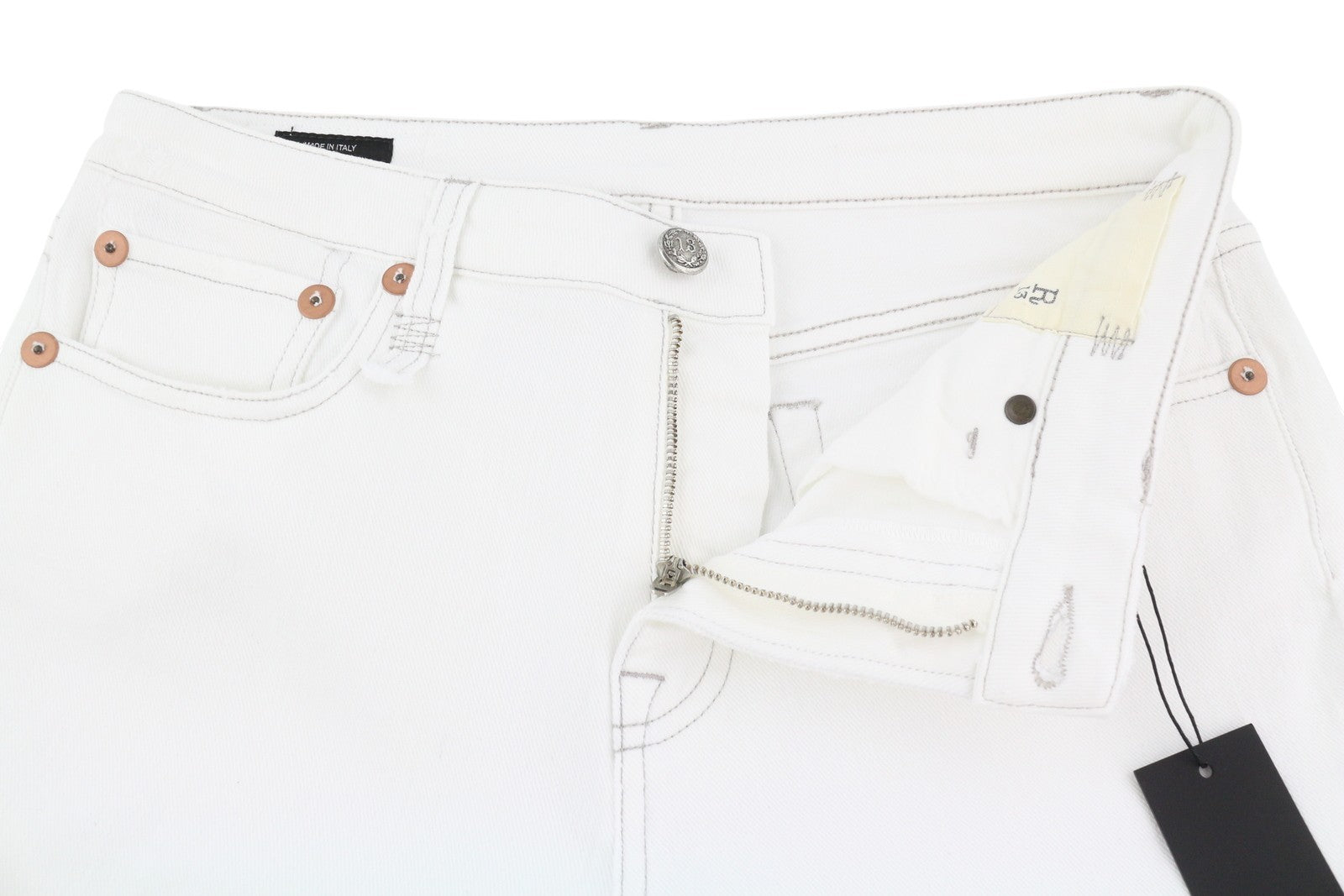 R13 Kick Fit Women Jeans 29 Bale White Cropped Flared Ankle Zip Light Denim