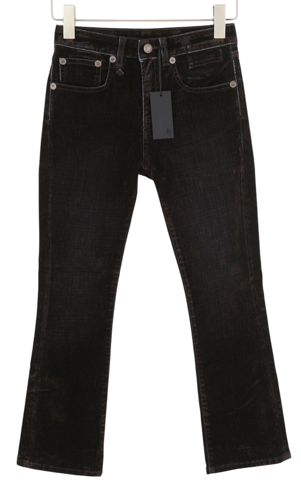 R13 Kick Fit Women Jeans 24 Brown Velvet Flocked Low Rise Cropped Ankle