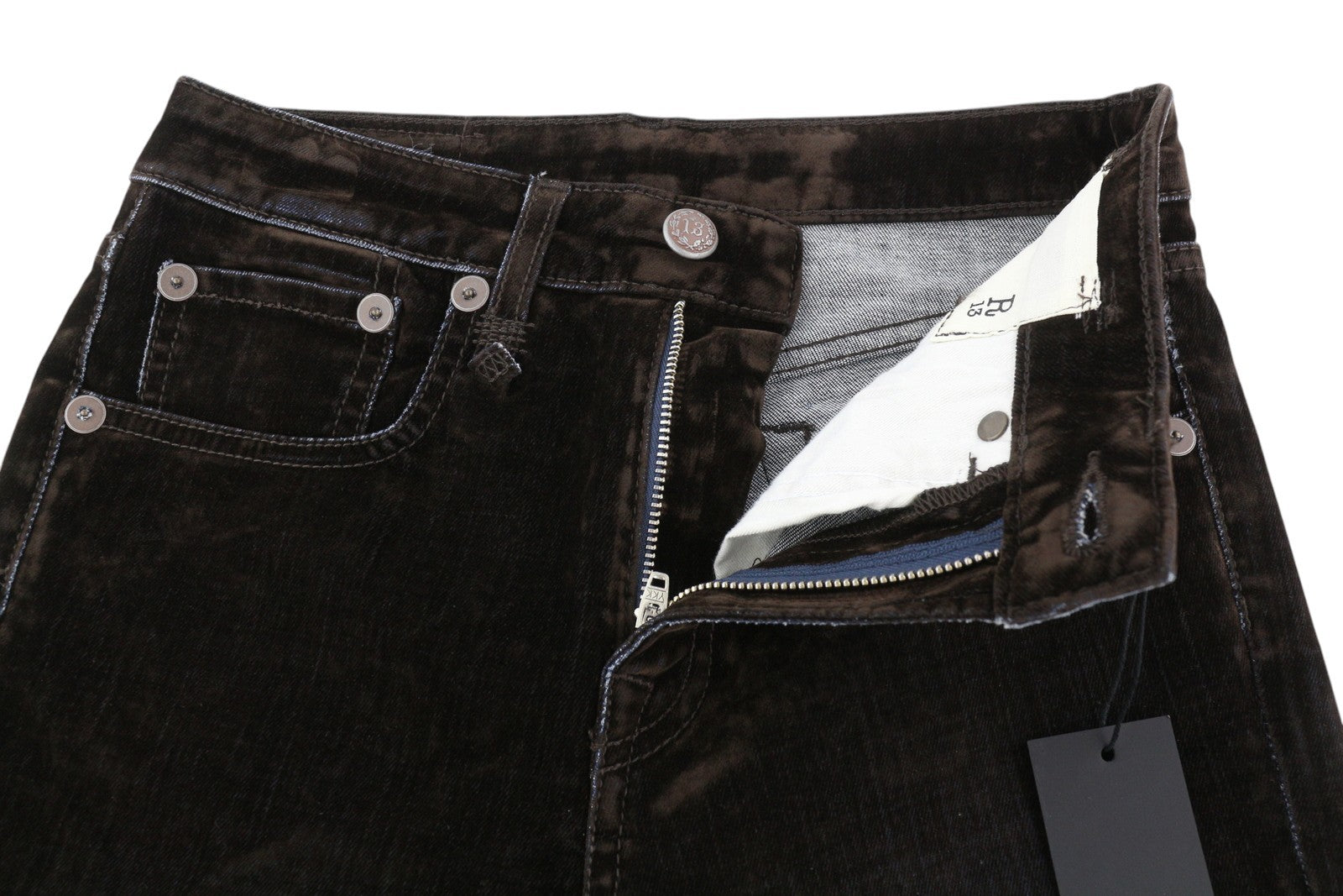 R13 Kick Fit Women Jeans 24 Brown Velvet Flocked Low Rise Cropped Ankle