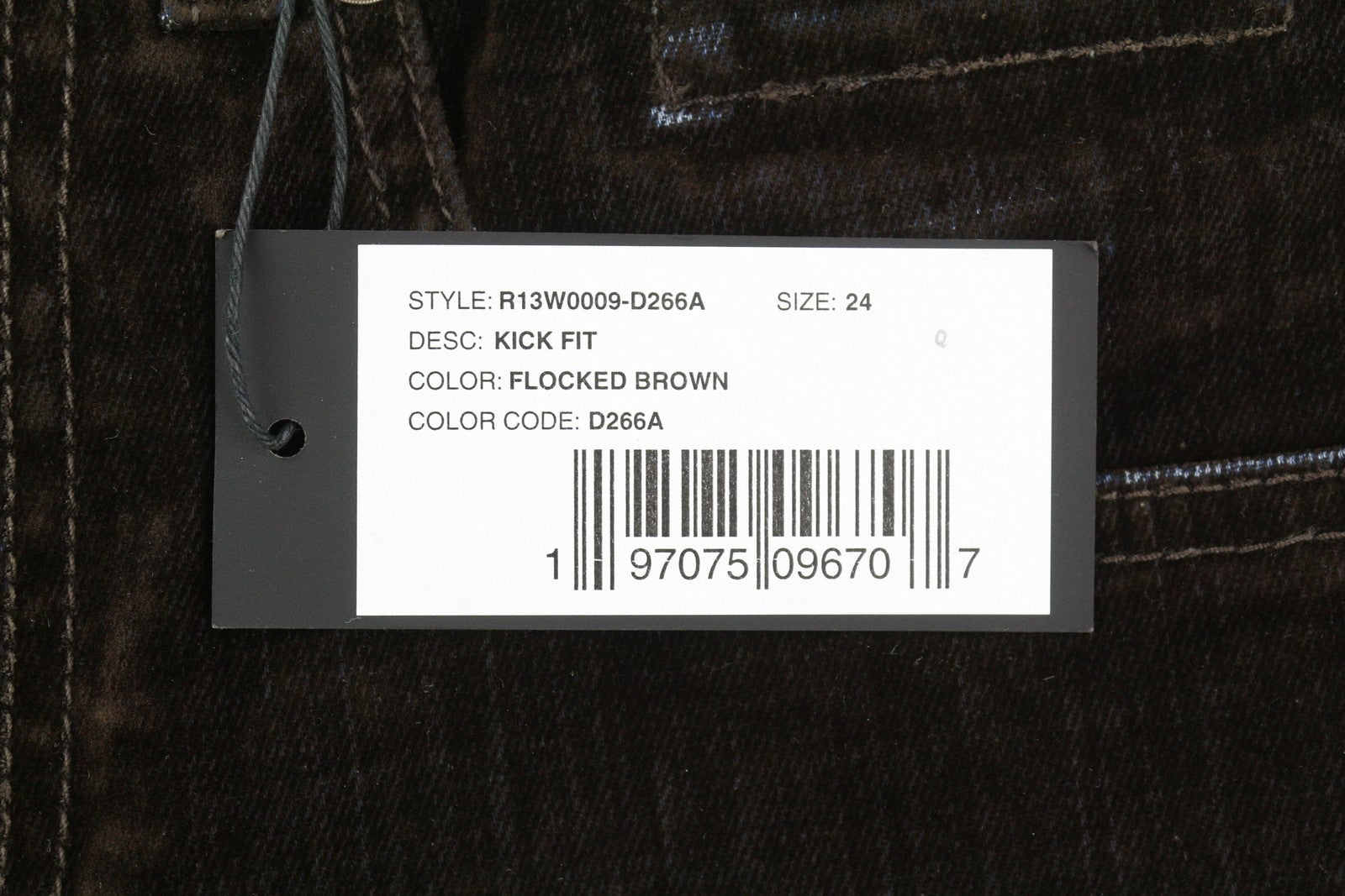 R13 Kick Fit Women Jeans 24 Brown Velvet Flocked Low Rise Cropped Ankle