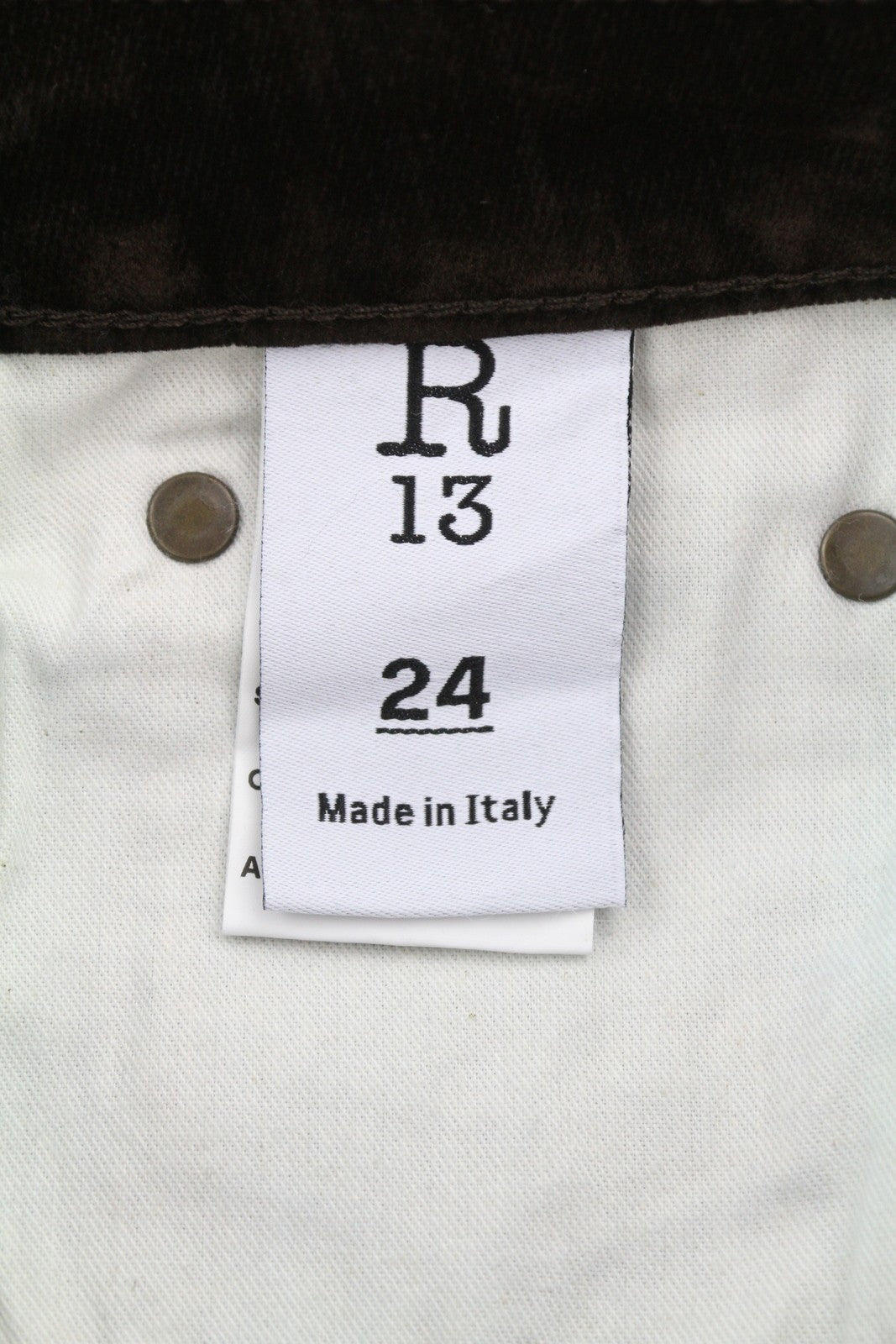 R13 Kick Fit Women Jeans 24 Brown Velvet Flocked Low Rise Cropped Ankle