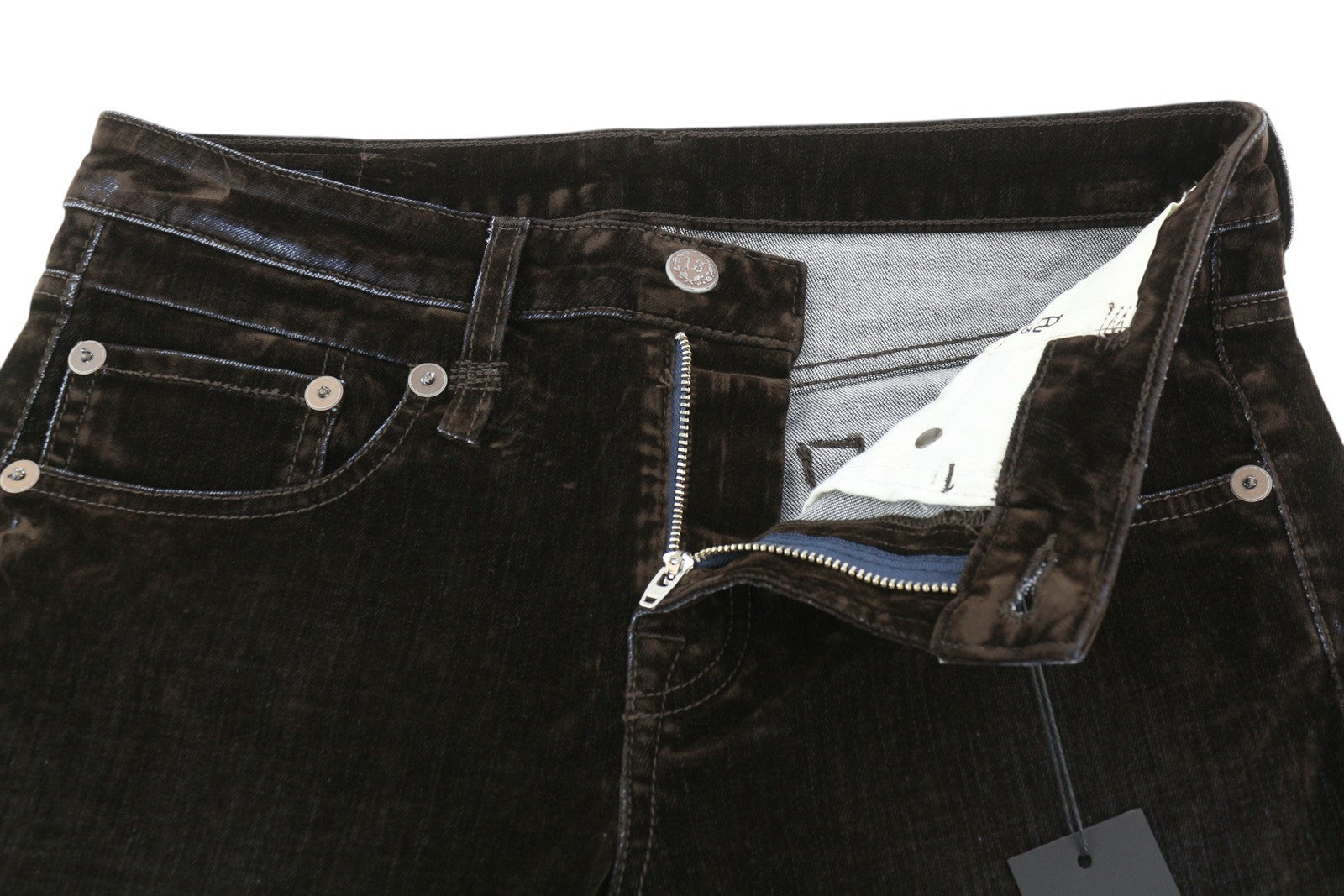 R13 Boy Straight Women Jeans 26 Brown Velvet Flocked Cropped Ankle Dark