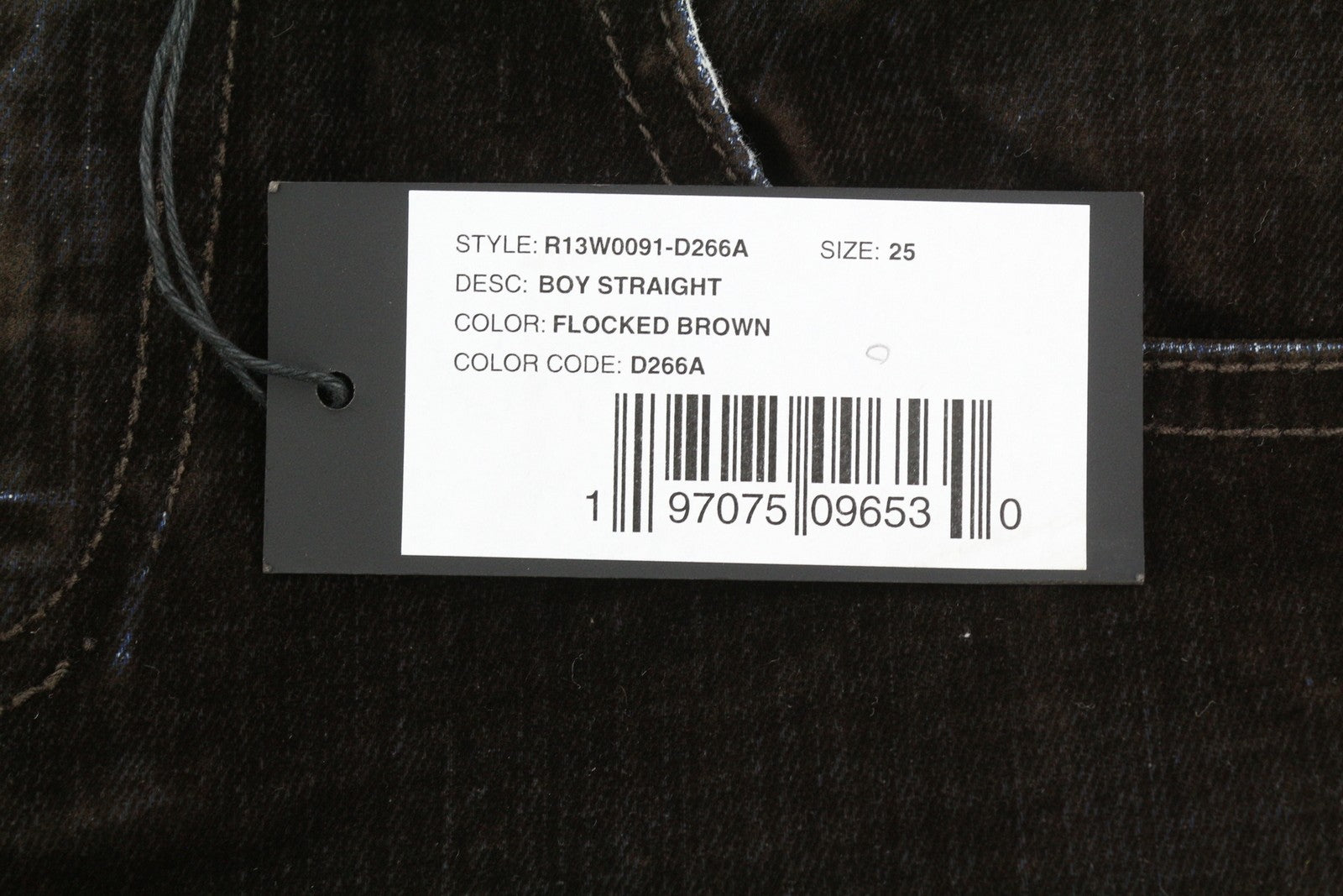 R13 Boy Straight Women Jeans 25 Brown Velvet Flocked Cropped Ankle Dark