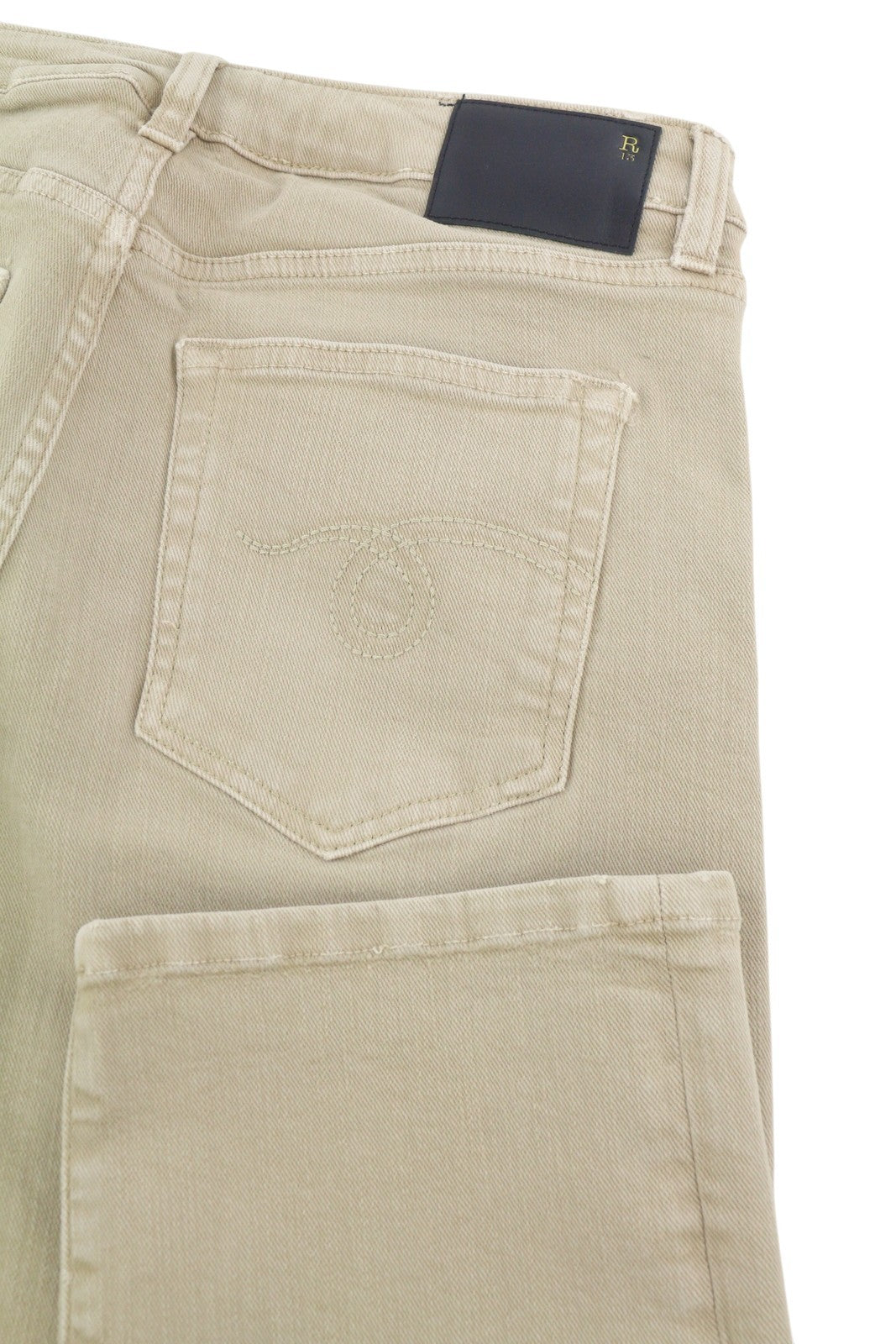 R13 Boy Straight Women Jeans 28 Khaki Stretch Faded Cropped Ankle RRP699