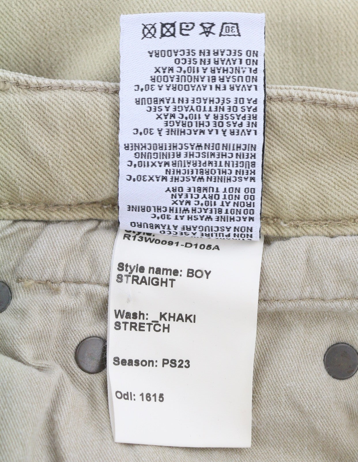 R13 Boy Straight Women Jeans 24 Khaki Stretch Washed Cropped Ankle RRP699