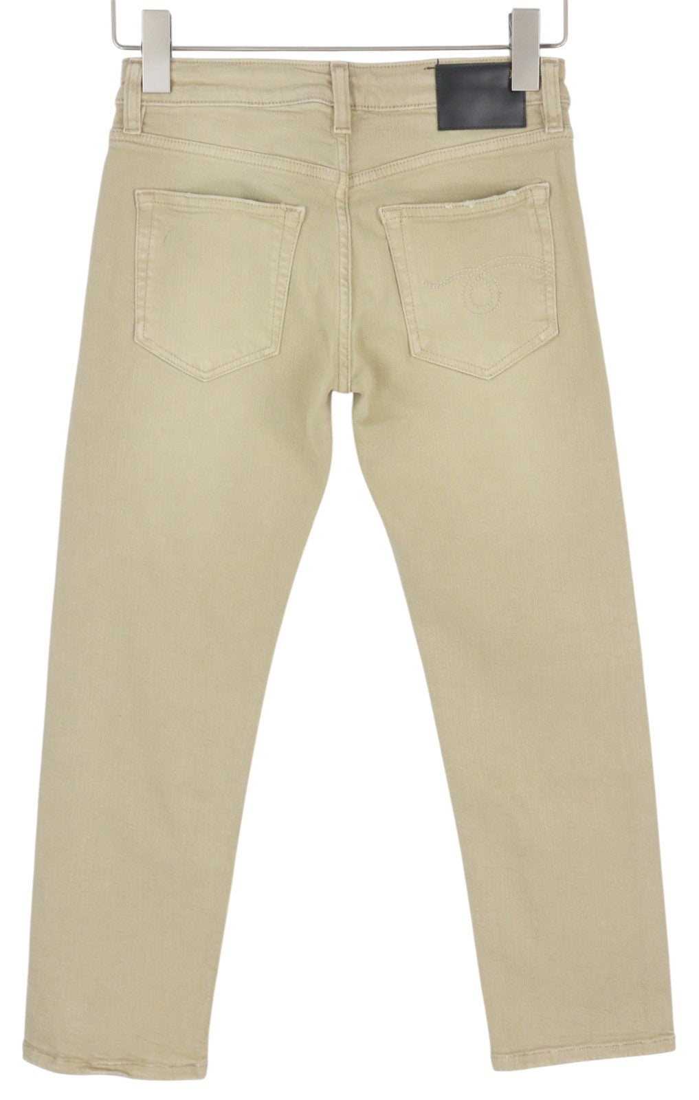 R13 Boy Straight Women Jeans 24 Khaki Stretch Washed Cropped Ankle RRP699