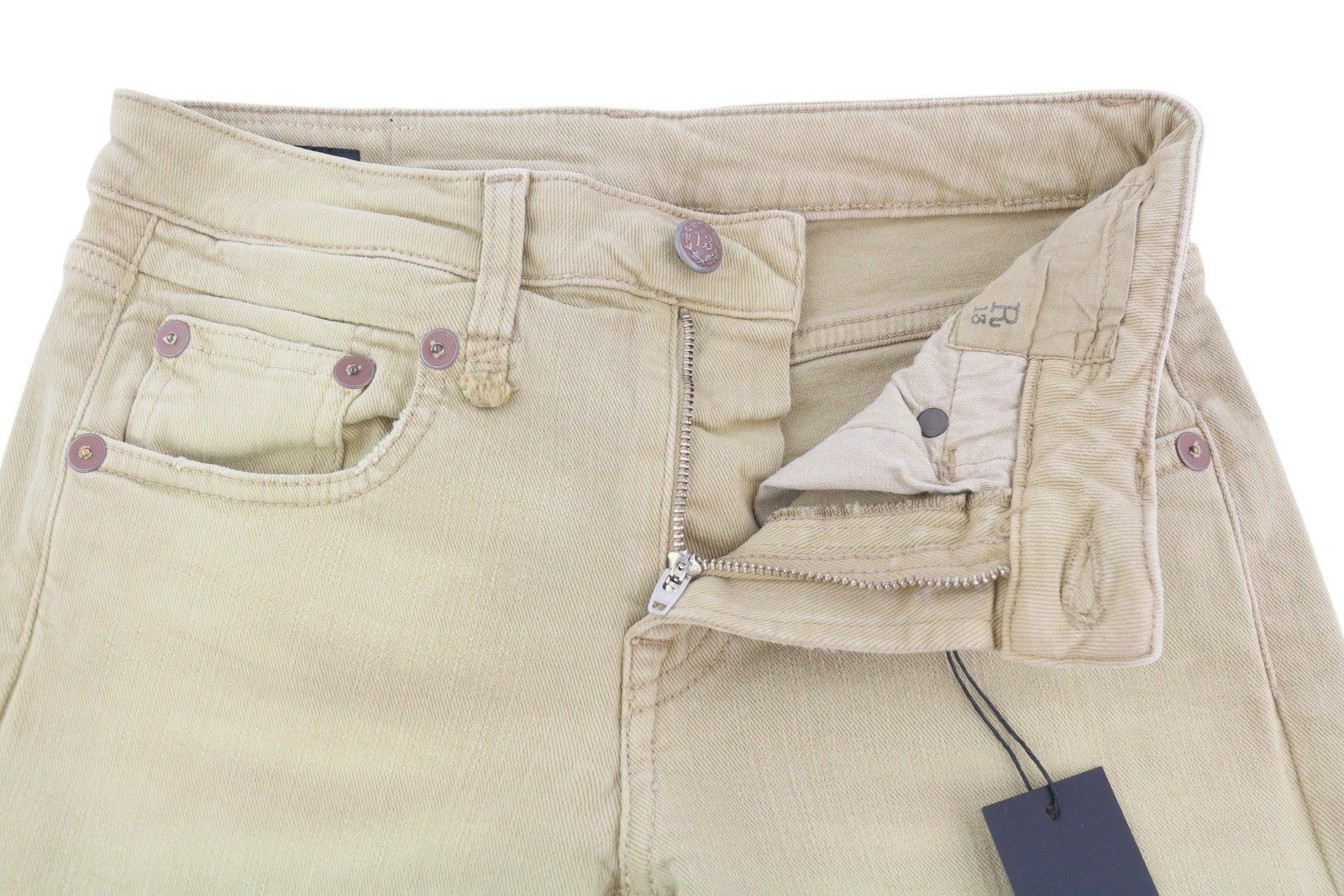 R13 Boy Straight Women Jeans 24 Khaki Stretch Washed Cropped Ankle RRP699