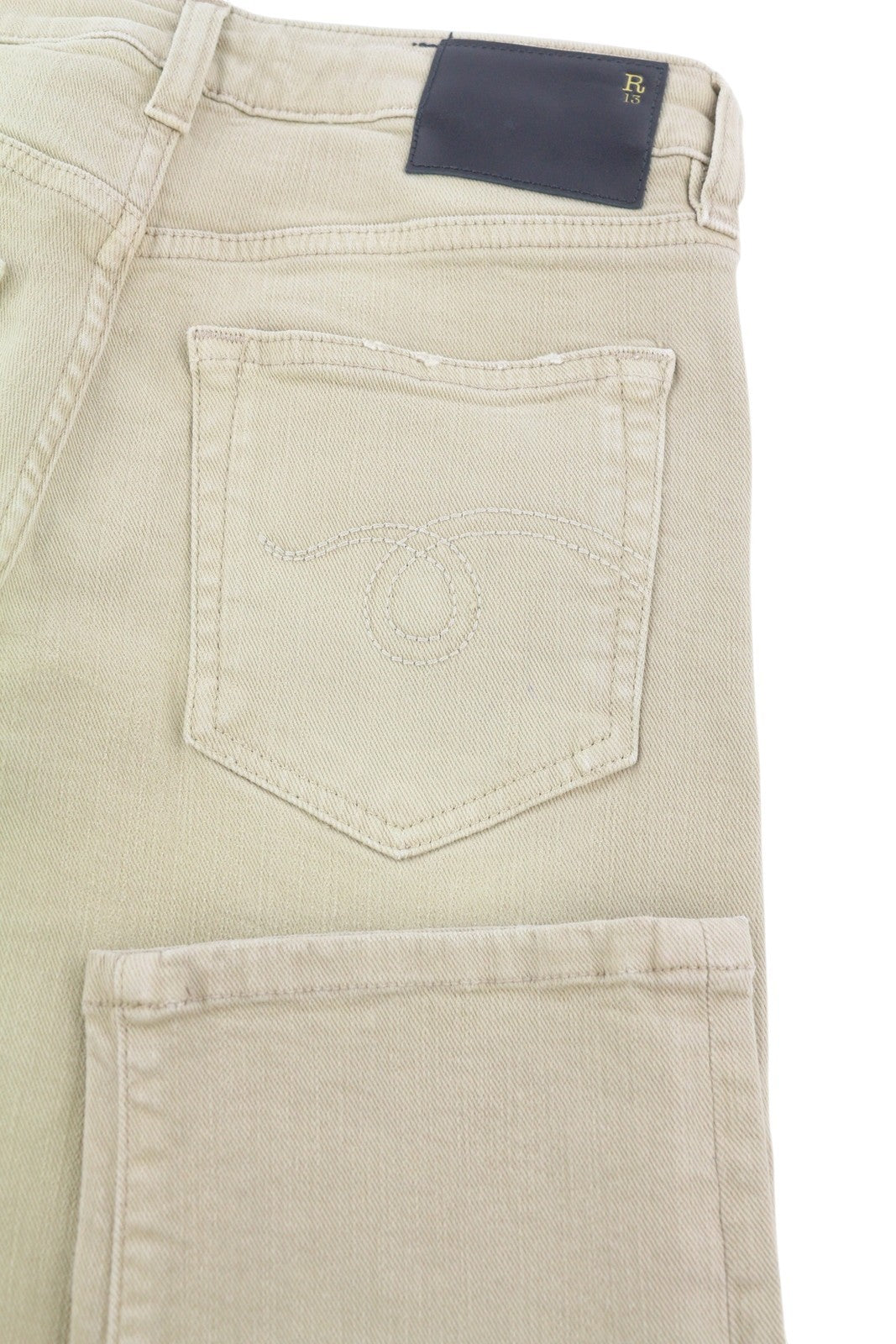 R13 Boy Straight Women Jeans 24 Khaki Stretch Washed Cropped Ankle RRP699